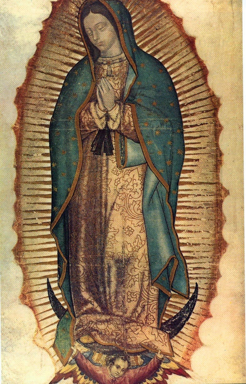Our Lady of Guadalupe, the miraculous image on the tilma of Juan Diego, 1531. Basilica of Our Lady of Guadalupe, Mexico City. Public domain.