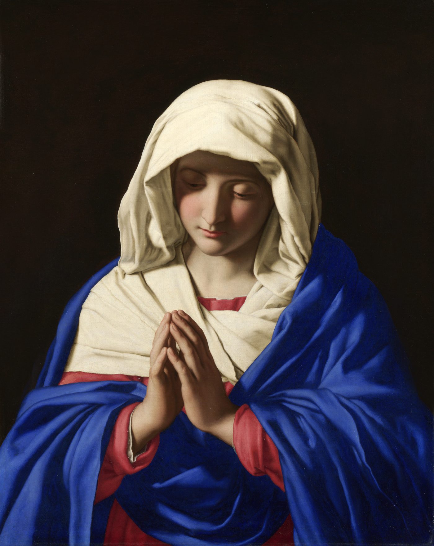 Sassoferrato, The Virgin in Prayer, c. 1640-1650. Oil on canvas. National Gallery, London. Public domain.