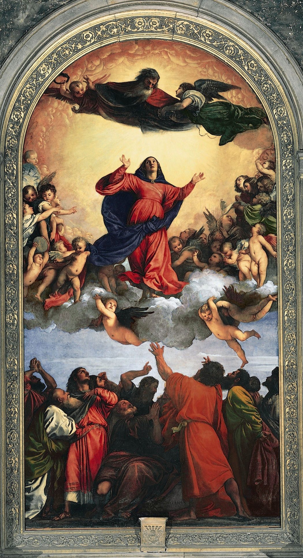 Titian, Assumption of the Virgin (Assunta), 1516-1518. Oil on panel. Santa Maria Gloriosa dei Frari, Venice. Public domain.